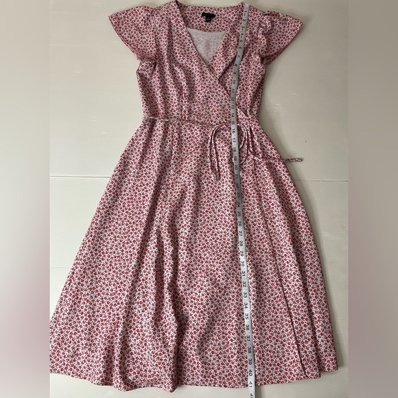 Ann Taylor Ditsy Red Poppy Floral Wrap Fit Flare Midi Dress Size 2 - Picture 2 of 13